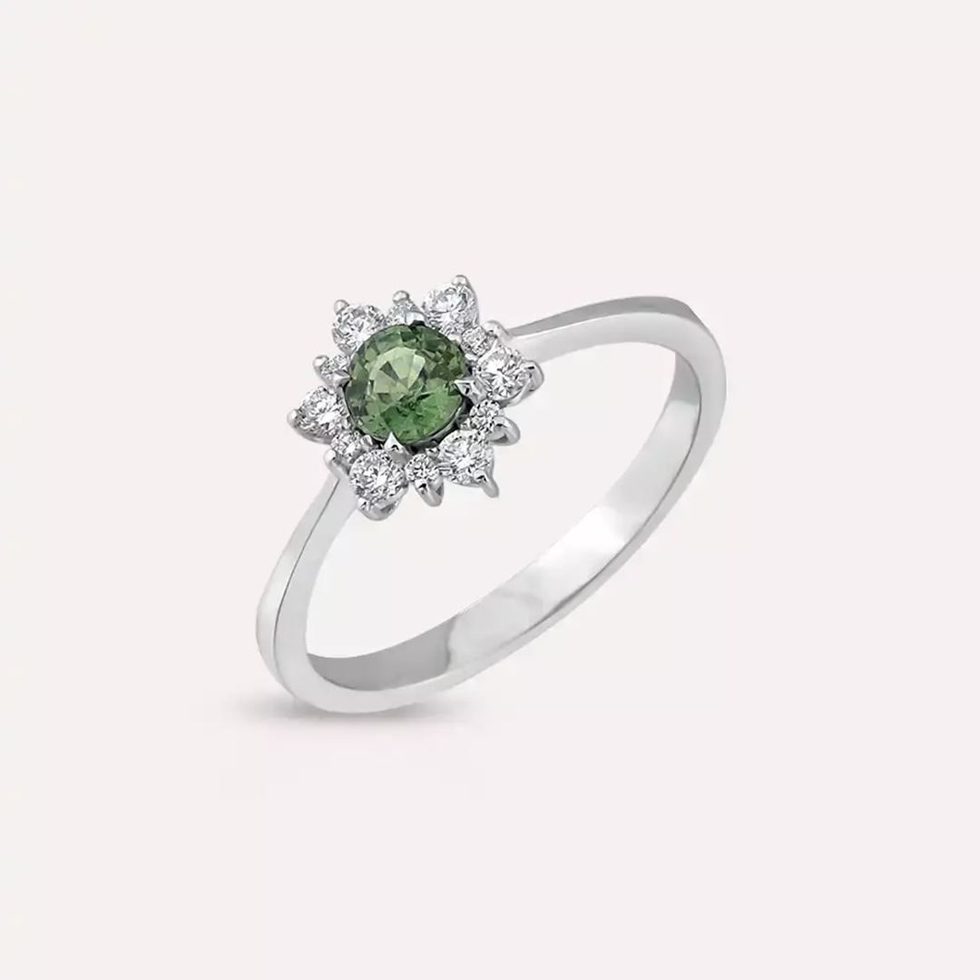 0.63 CT Green Safir ve Pırlanta Taşlı Beyaz Altın Yüzük