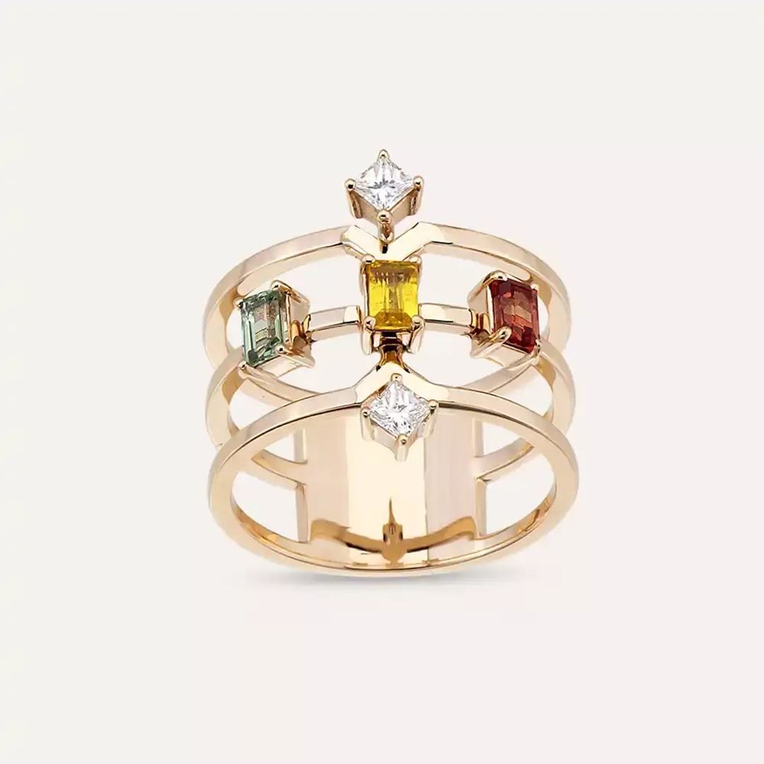 1.01 CT Multicolor Safir ve Pırlanta Taşlı Rose Altın Yüzük