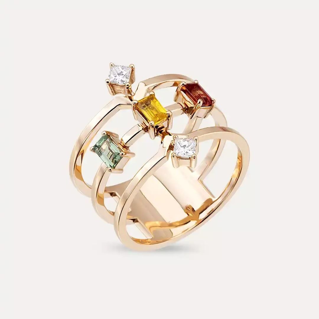 1.01 CT Multicolor Safir ve Pırlanta Taşlı Rose Altın Yüzük