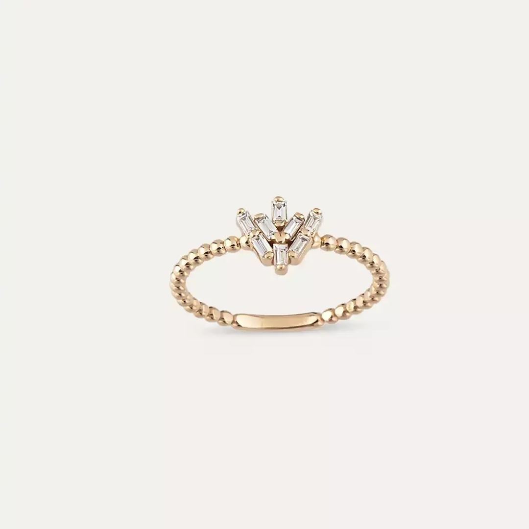 0.16 CT Baget Pırlanta Taşlı Rose Altın Yüzük