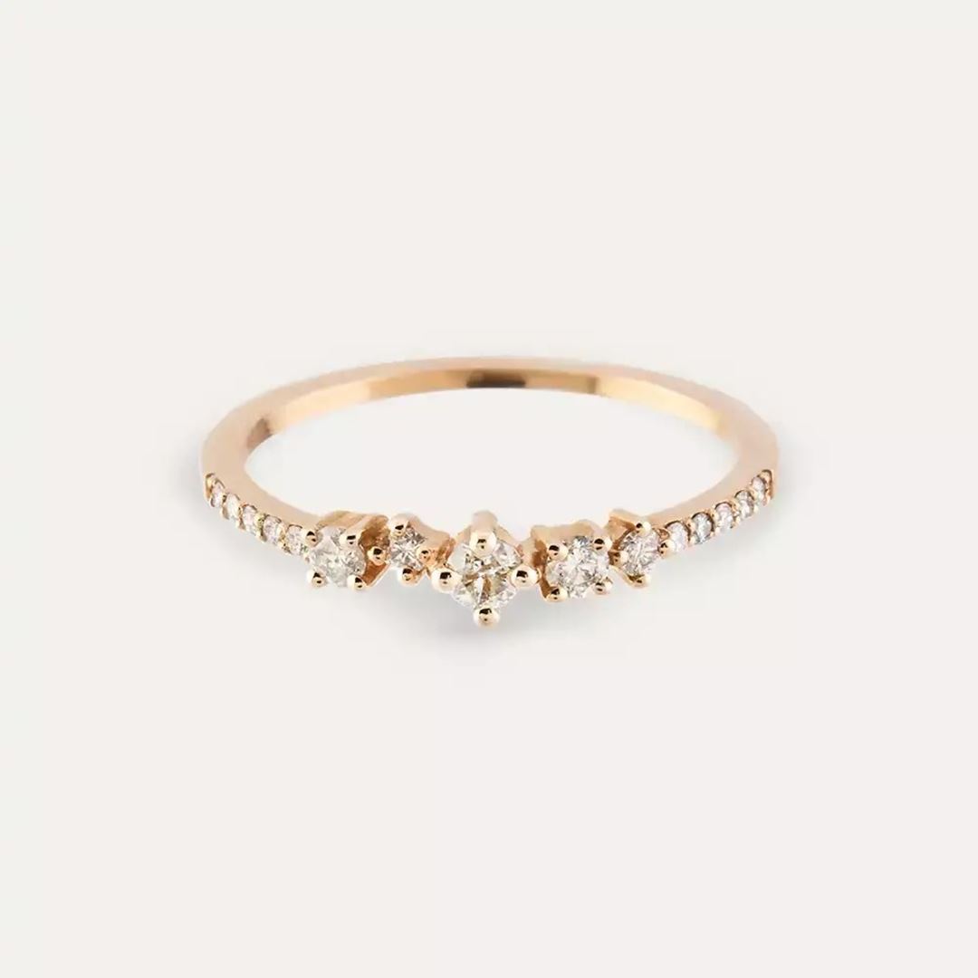 Bloom Pırlanta Taşlı Rose Altın Yüzük