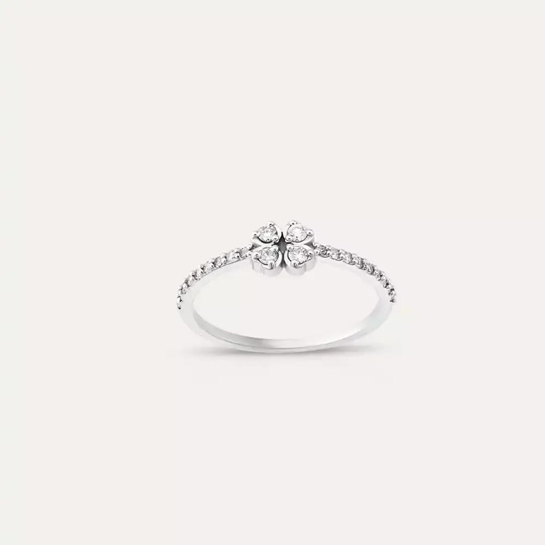 Fortune Pırlanta Taşlı Beyaz Altın Yonca Yüzük