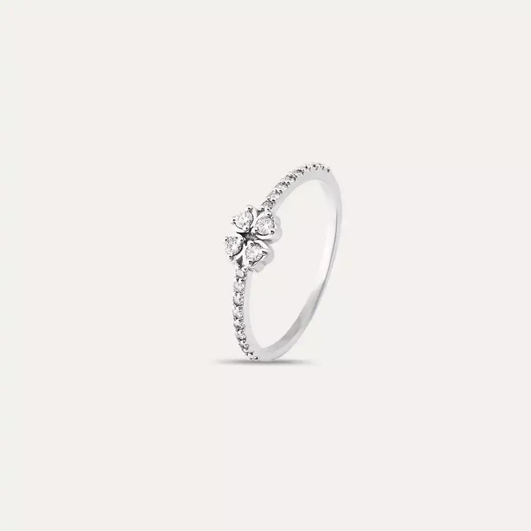 Fortune Pırlanta Taşlı Beyaz Altın Yonca Yüzük