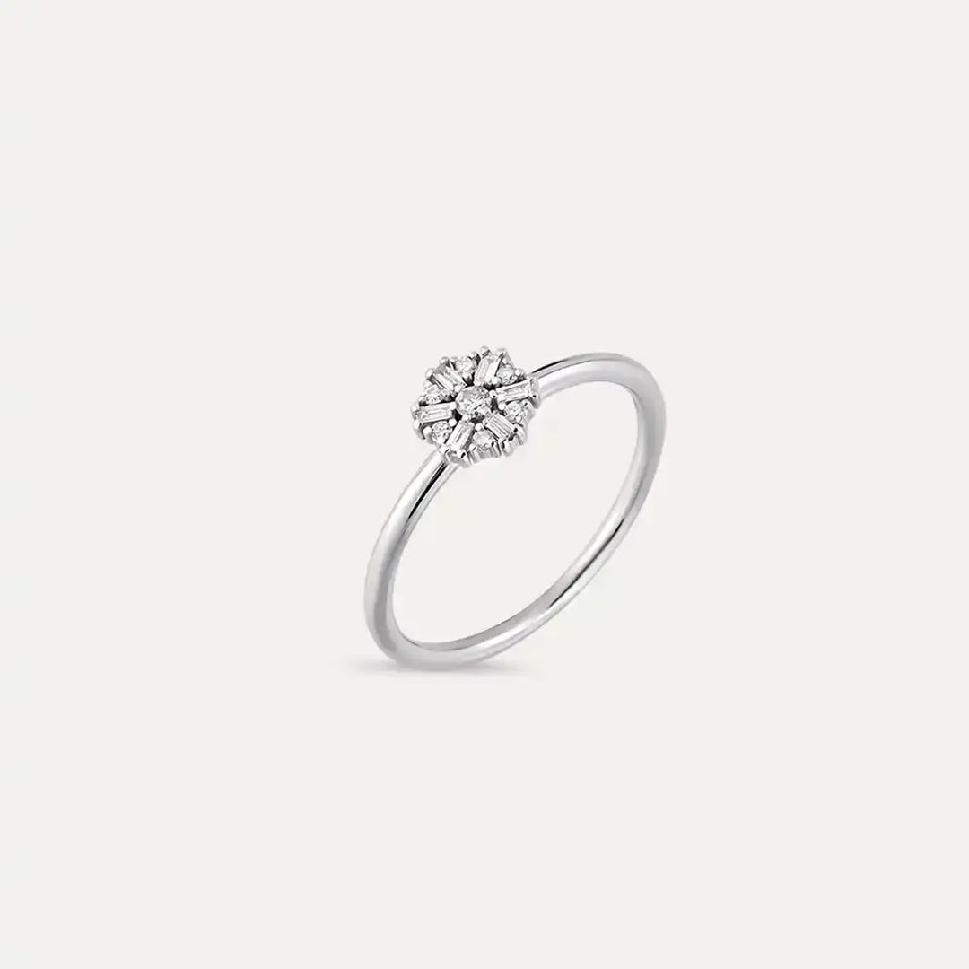 0.13 CT Baget Pırlanta Taşlı Beyaz Altın Yüzük