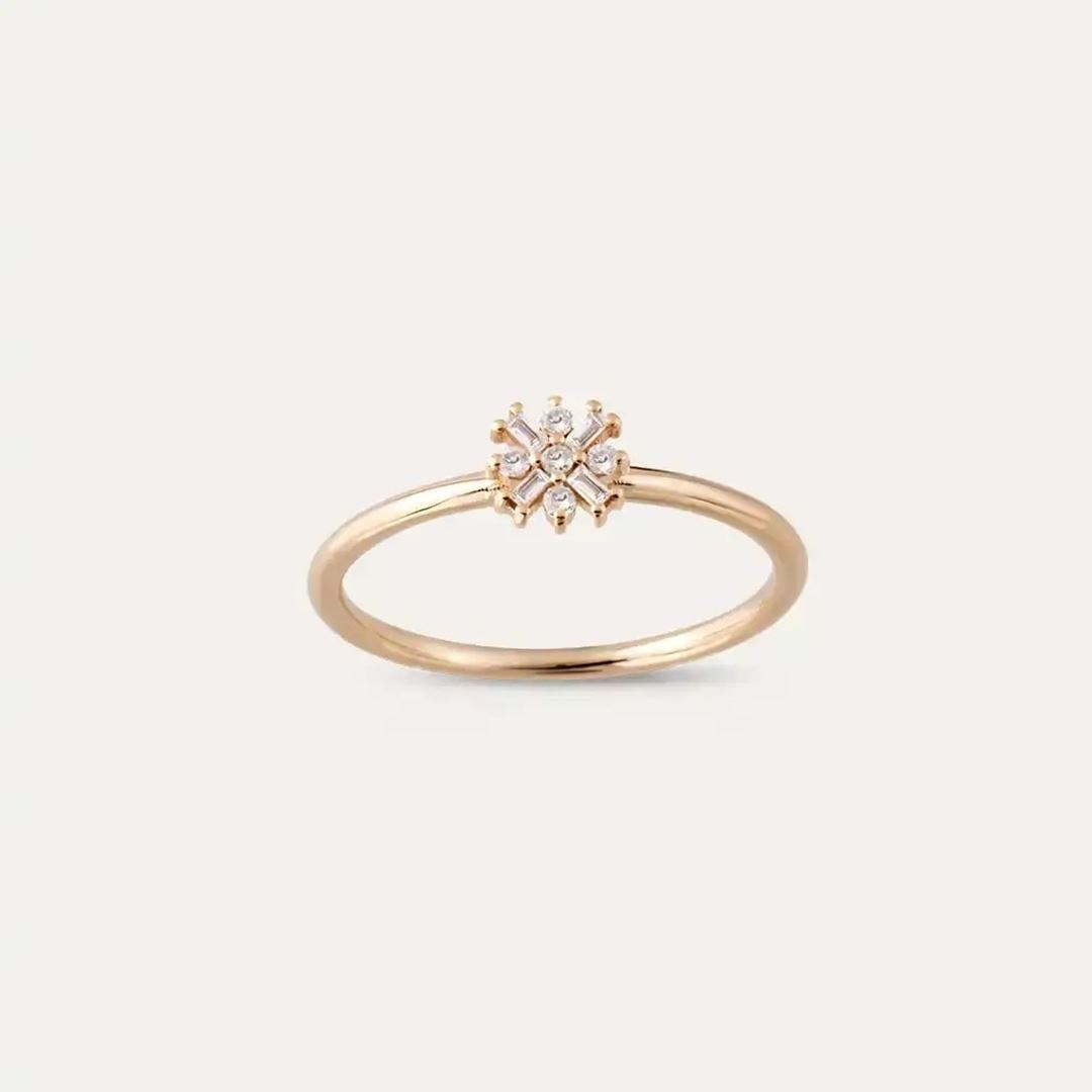 0.12 CT Baget Kesim Pırlanta Taşlı Rose Altın Yüzük