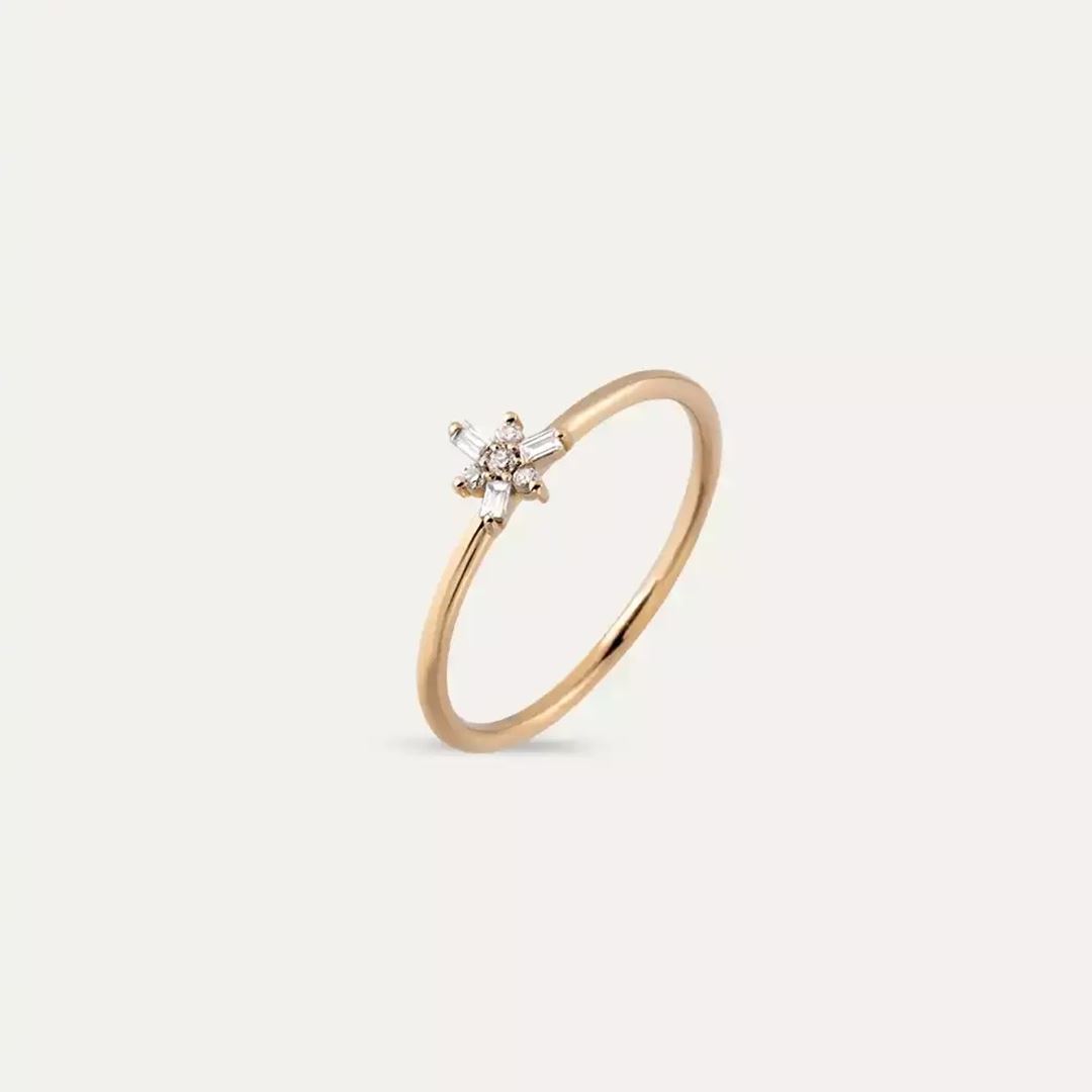 0.08 CT Baget Kesim Pırlanta Taşlı Rose Altın Yüzük