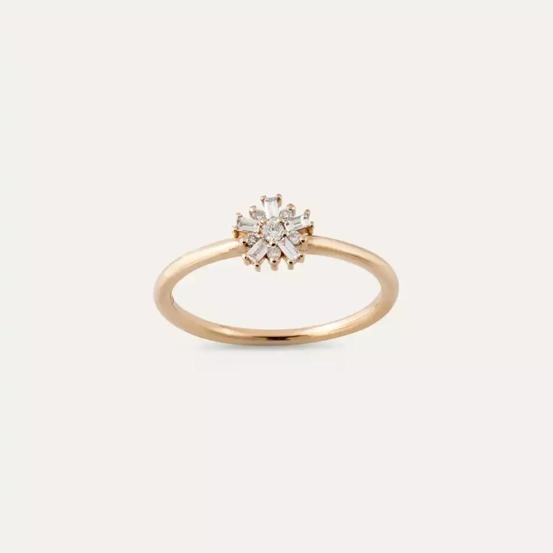 0.12 CT Baget Pırlanta Taşlı Rose Altın Yüzük