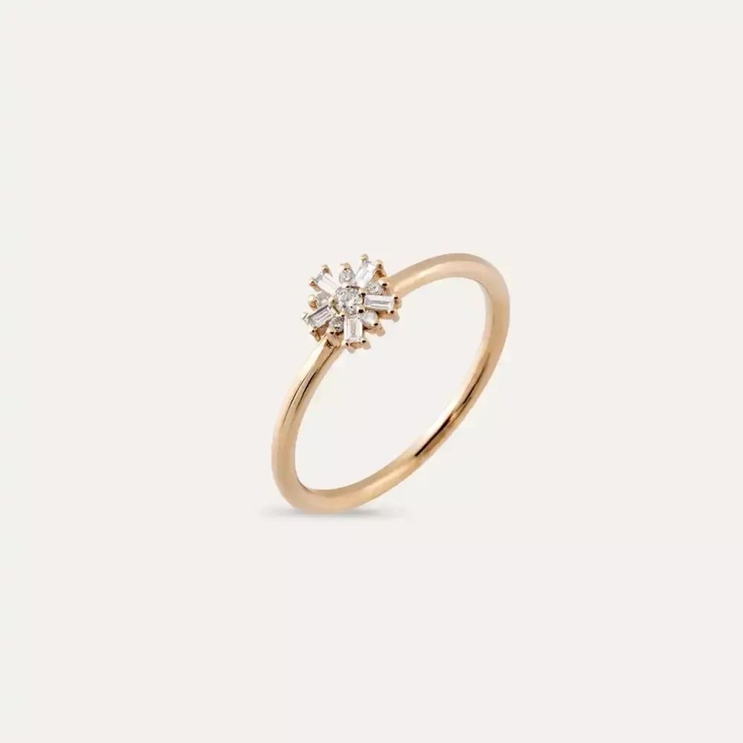 0.12 CT Baget Pırlanta Taşlı Rose Altın Yüzük