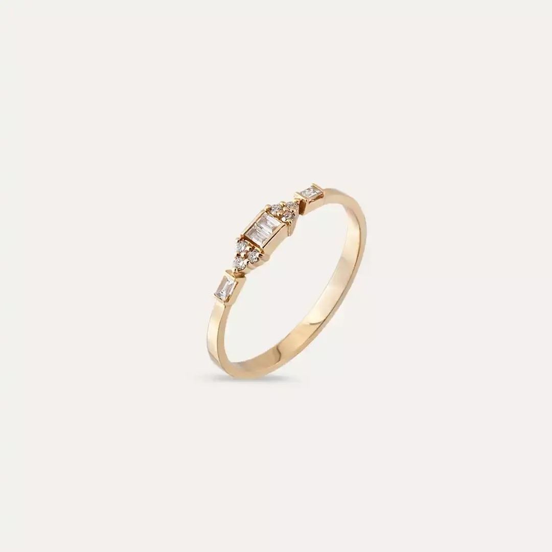 0.14 CT Baget Pırlanta Taşlı Rose Altın Yüzük