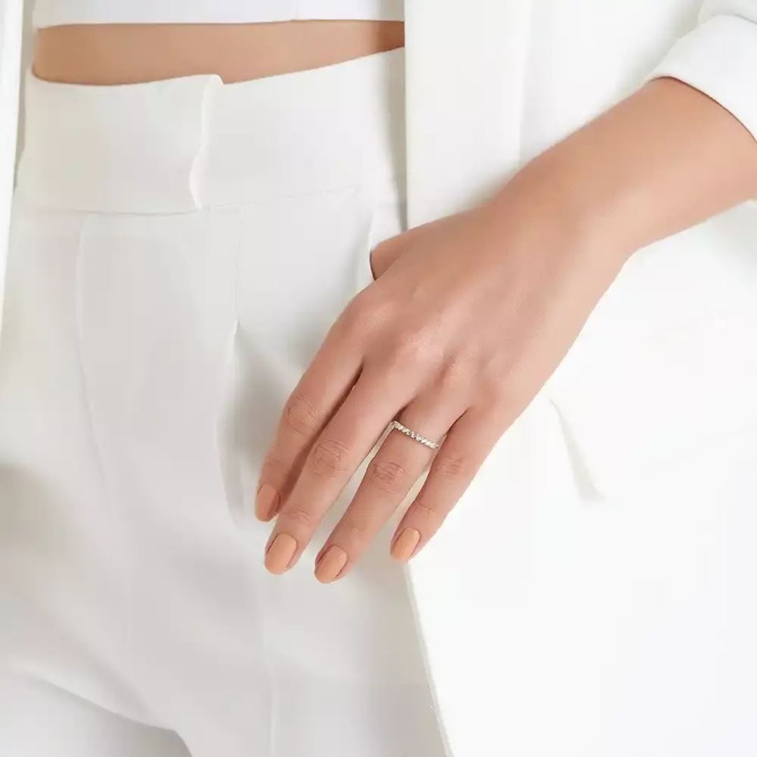 0.27 CT Baget Pırlanta Taşlı Yarımtur Beyaz Altın Yüzük