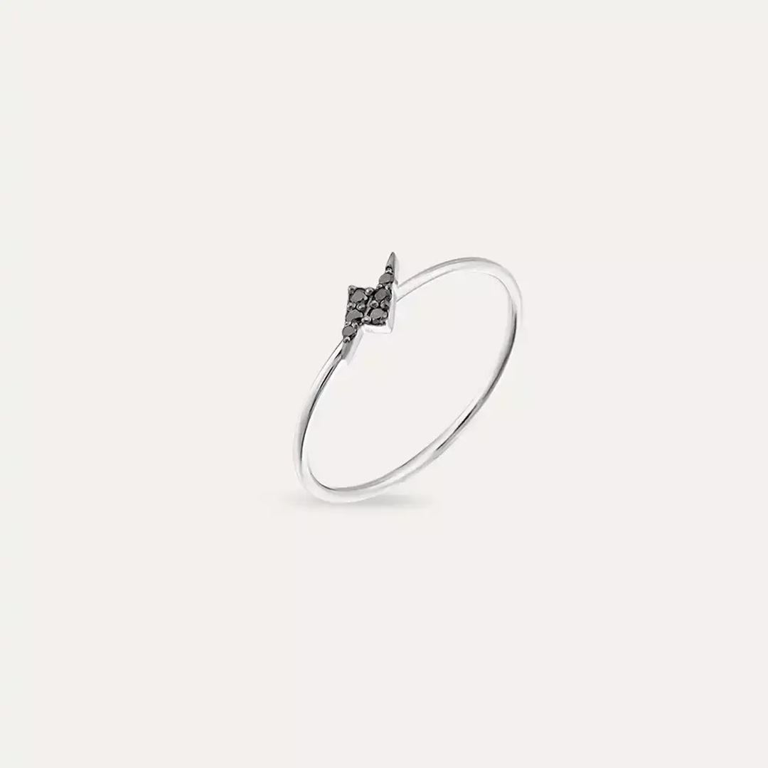 Flash 0.05 CT Siyah Pırlanta Taşlı Beyaz Altın Yüzük