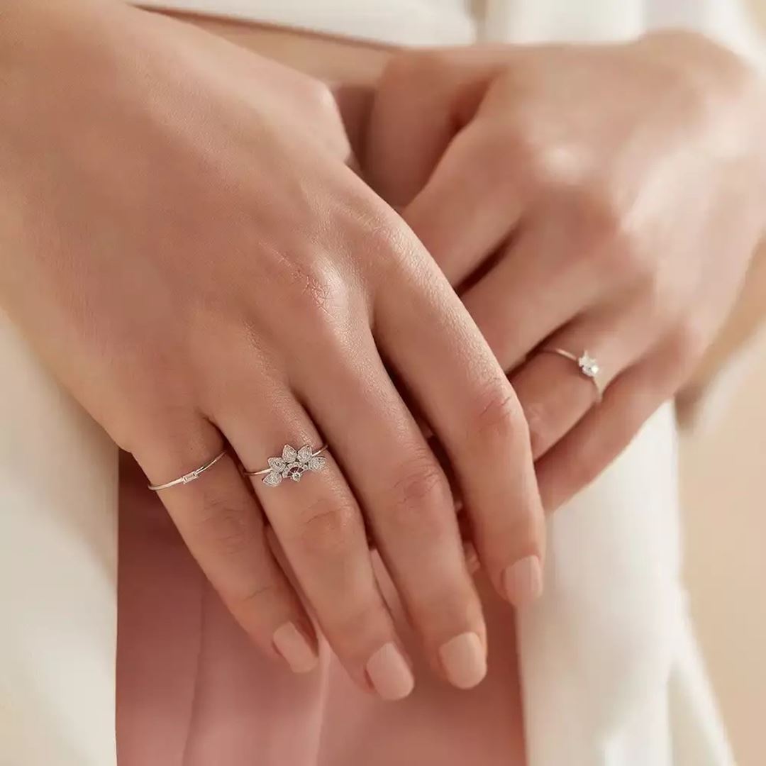 Seed 0.10 CT Baget Pırlanta Taşlı Beyaz Altın Yüzük