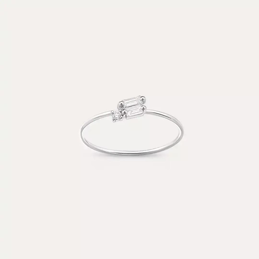 Seed 0.16 CT Baget Pırlanta Taşlı Beyaz Altın Yüzük