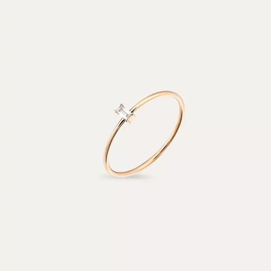 Solid 0.04 CT Baget Pırlanta Taşlı Rose Altın Yüzük