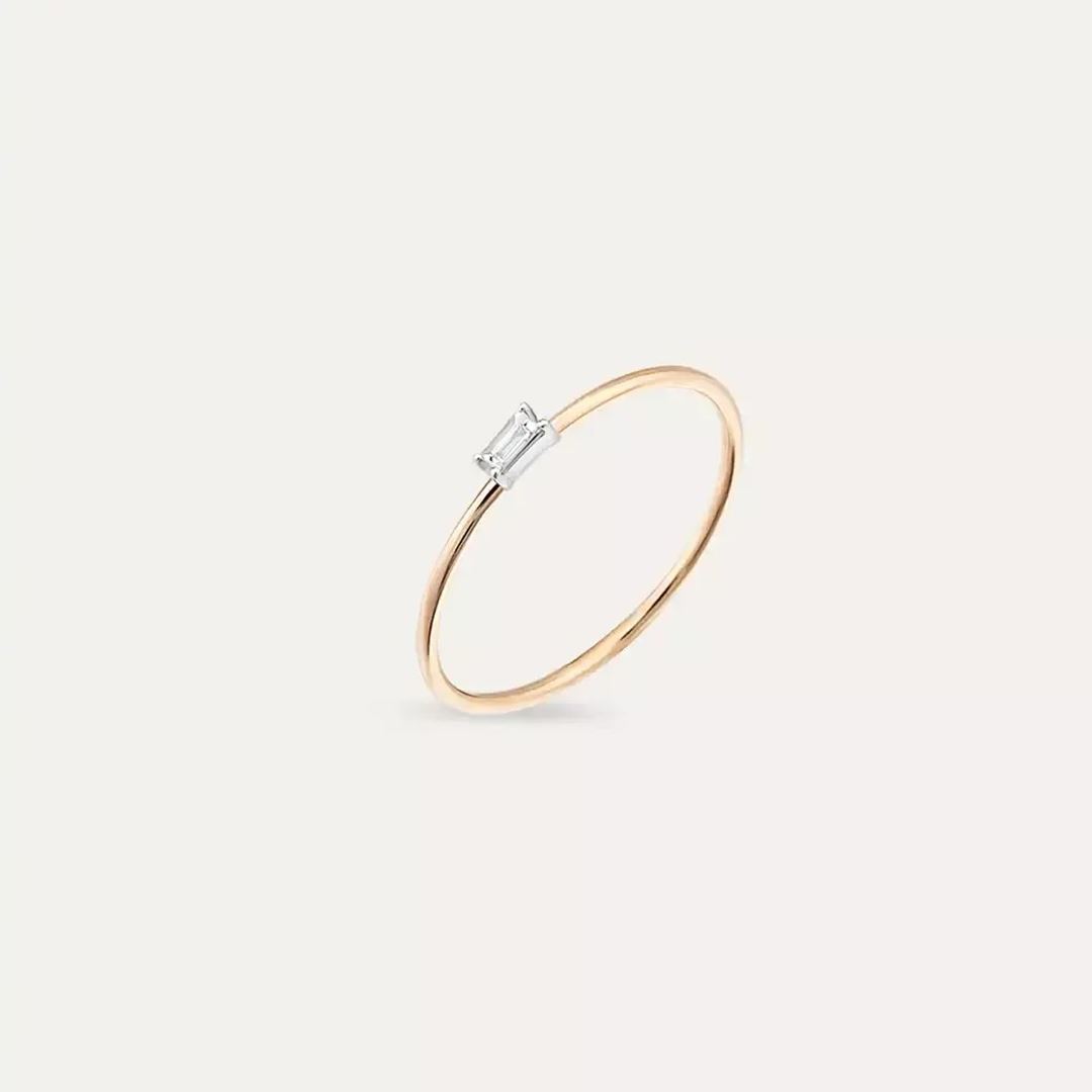 Solid 0.05 CT Baget Pırlanta Taşlı Rose Altın Yüzük
