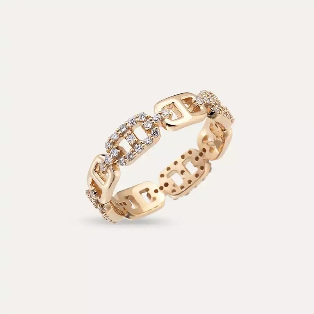 0.46 CT Pırlanta Taşlı Rose Altın Zincir Yüzük