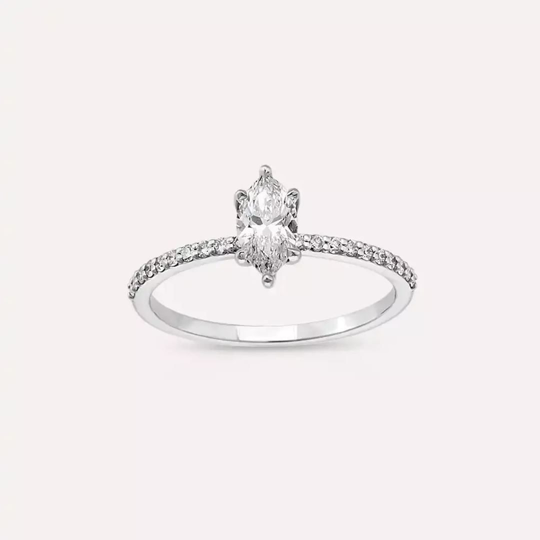 0.65 CT Markiz Kesim Pırlanta Taşlı Beyaz Altın Yüzük