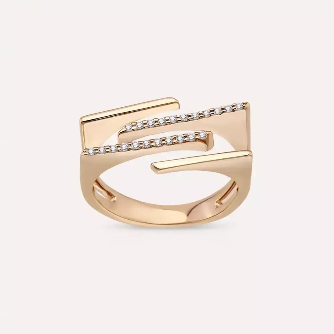 Linear 0.10 CT Pırlanta Taşlı Rose Altın Yüzük