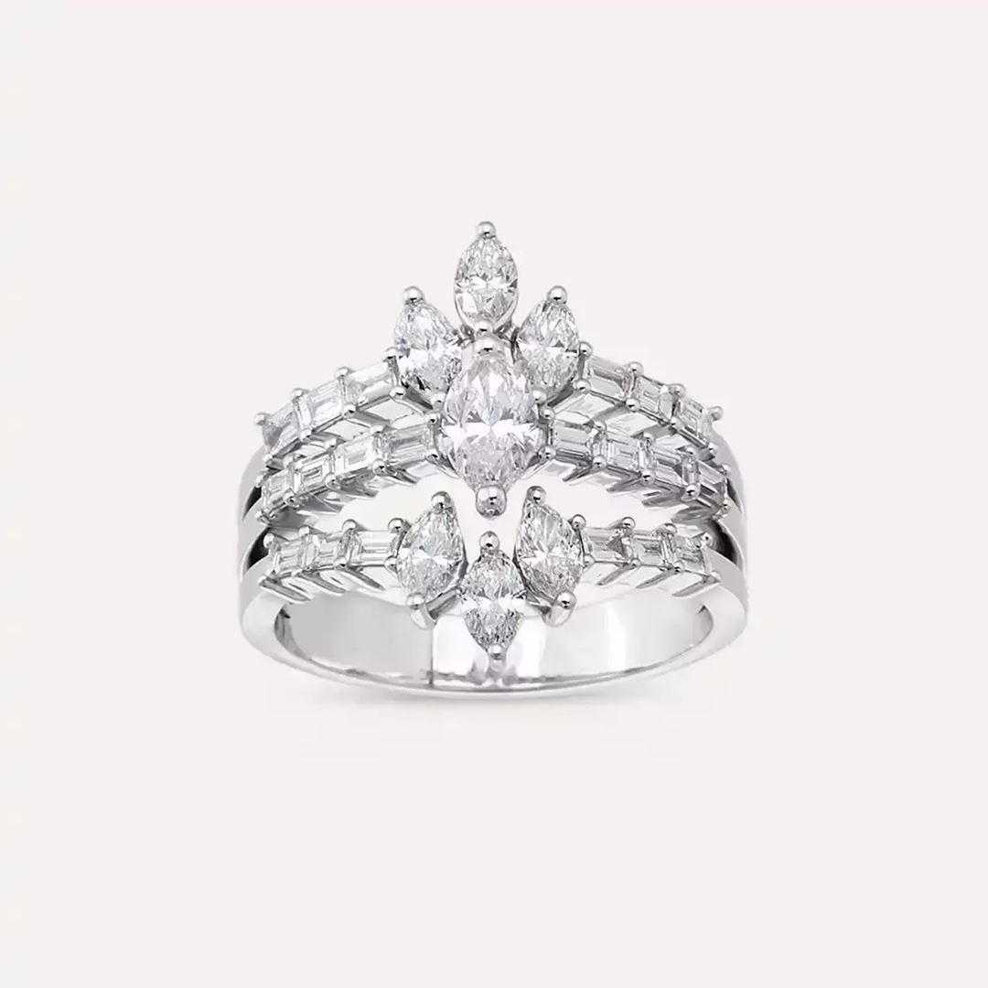 1.59 CT Baget ve Markiz Kesim Pırlanta Taşlı Beyaz Altın Yüzük