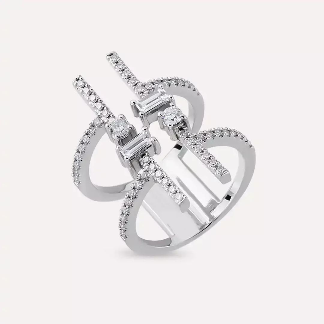 0.87 CT Baget Pırlanta Taşlı Beyaz Altın Yüzük