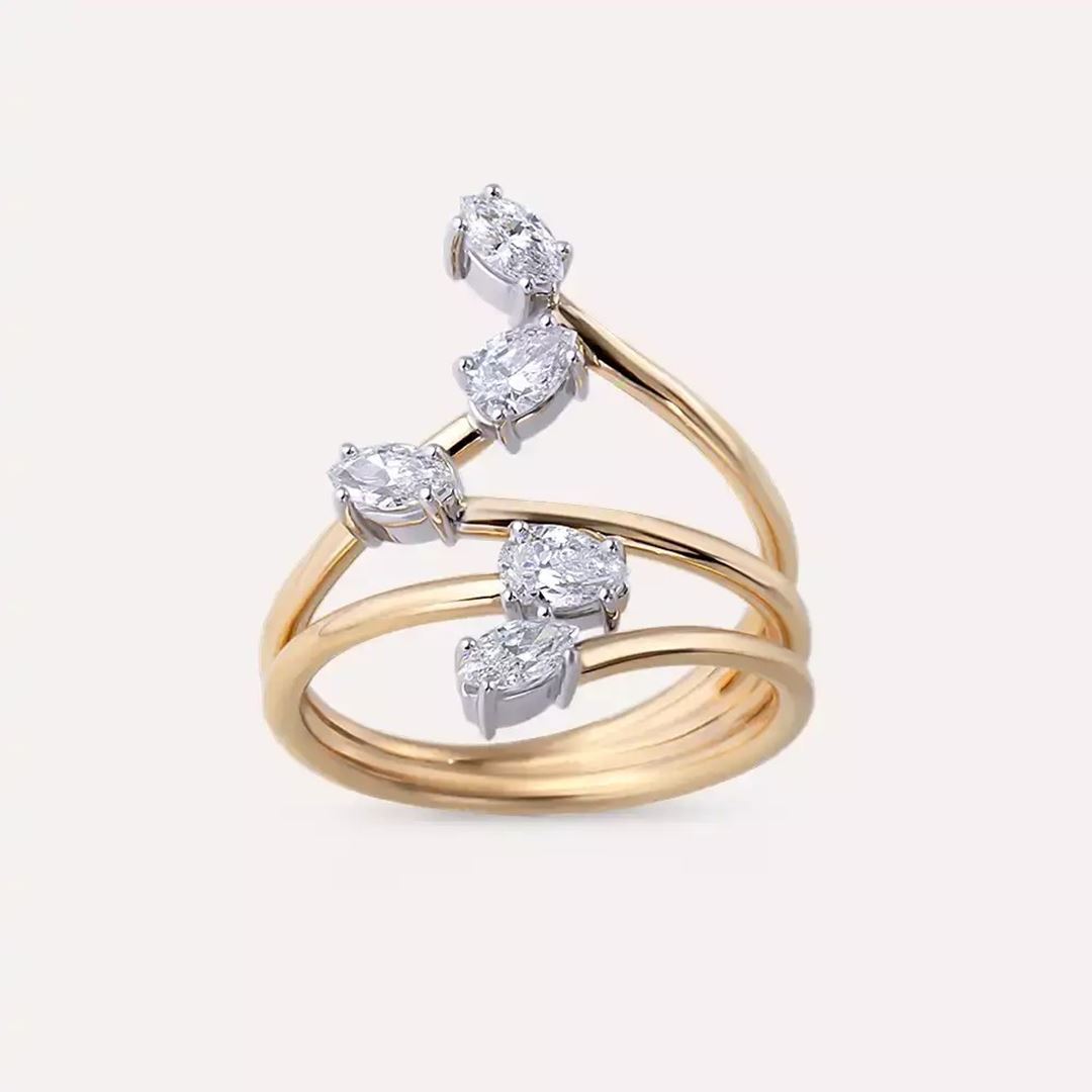 Anther 0.77 CT Markiz ve Damla Kesim Pırlanta Taşlı Rose Altın Yüzük