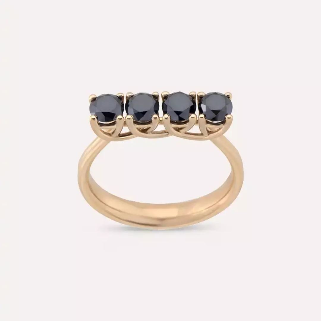 1.10 CT Siyah Pırlanta Taşlı Rose Altın Yüzük