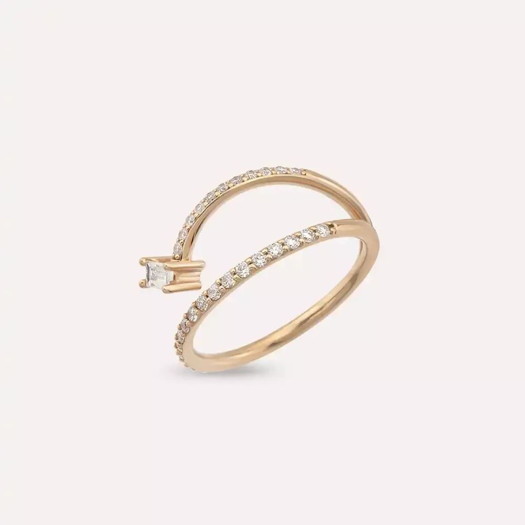 Meteoroid Baget Pırlanta Taşlı Rose Altın Yüzük