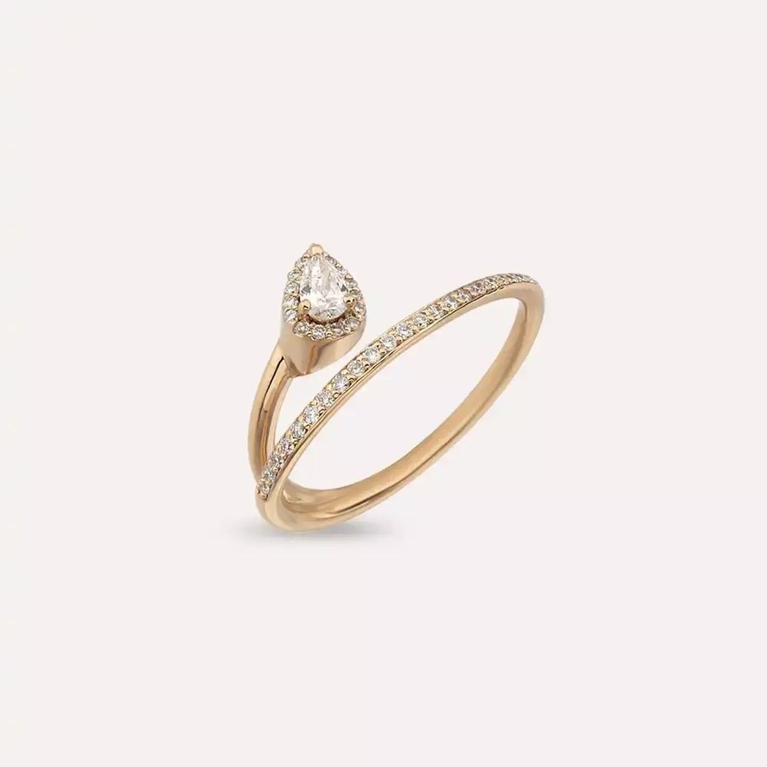 0.48 CT Damla Kesim Pırlanta Taşlı Rose Altın Yüzük