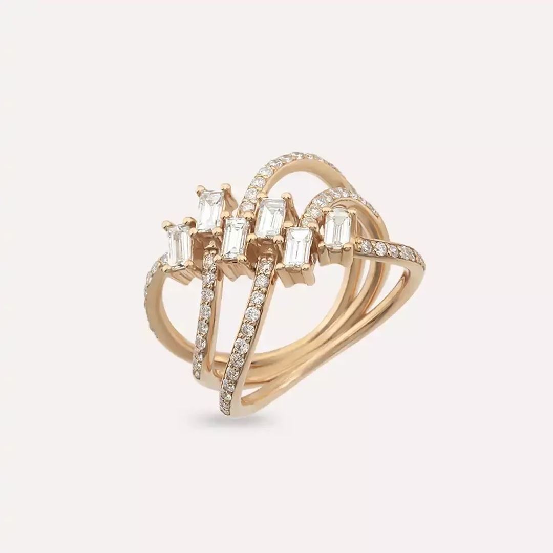 Startrack Baget Pırlanta Taşlı Rose Altın Yüzük