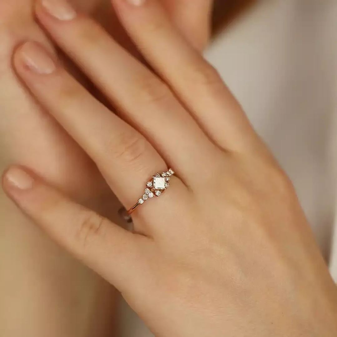 0.48 CT Prenses Kesim Pırlanta Taşlı Rose Altın Yüzük