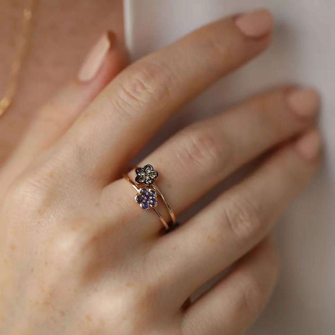 0.12 CT Brown Pırlanta Taşlı Rose Altın Çiçek Yüzük