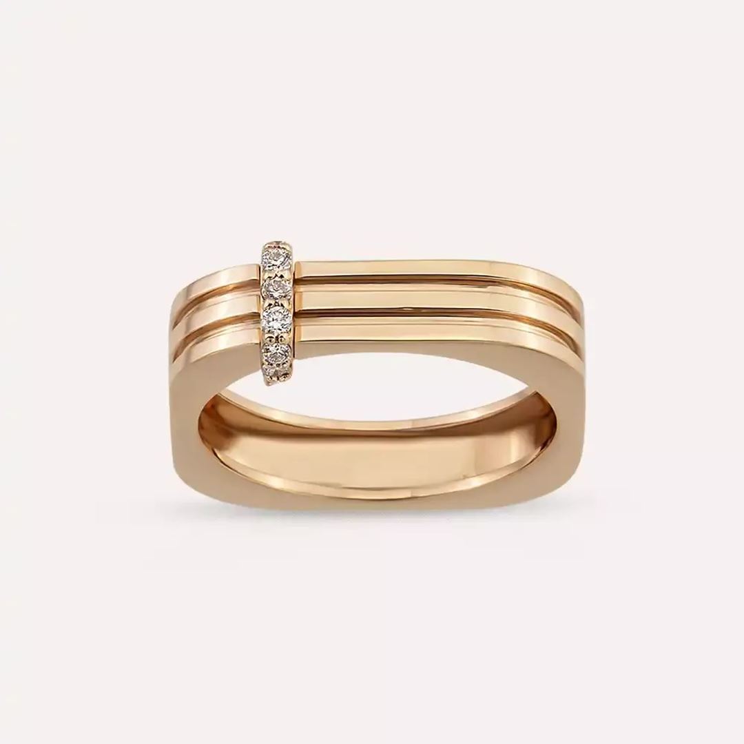 Poeme Pırlanta Taşlı Rose Altın Yüzük