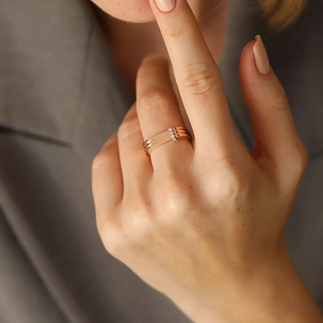 Poeme Pırlanta Taşlı Rose Altın Yüzük