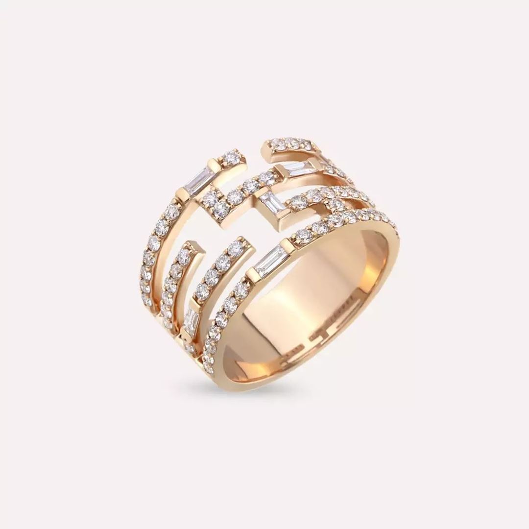 Scrape 0.88 CT Baget Kesim Pırlanta Taşlı Rose Altın Yüzük