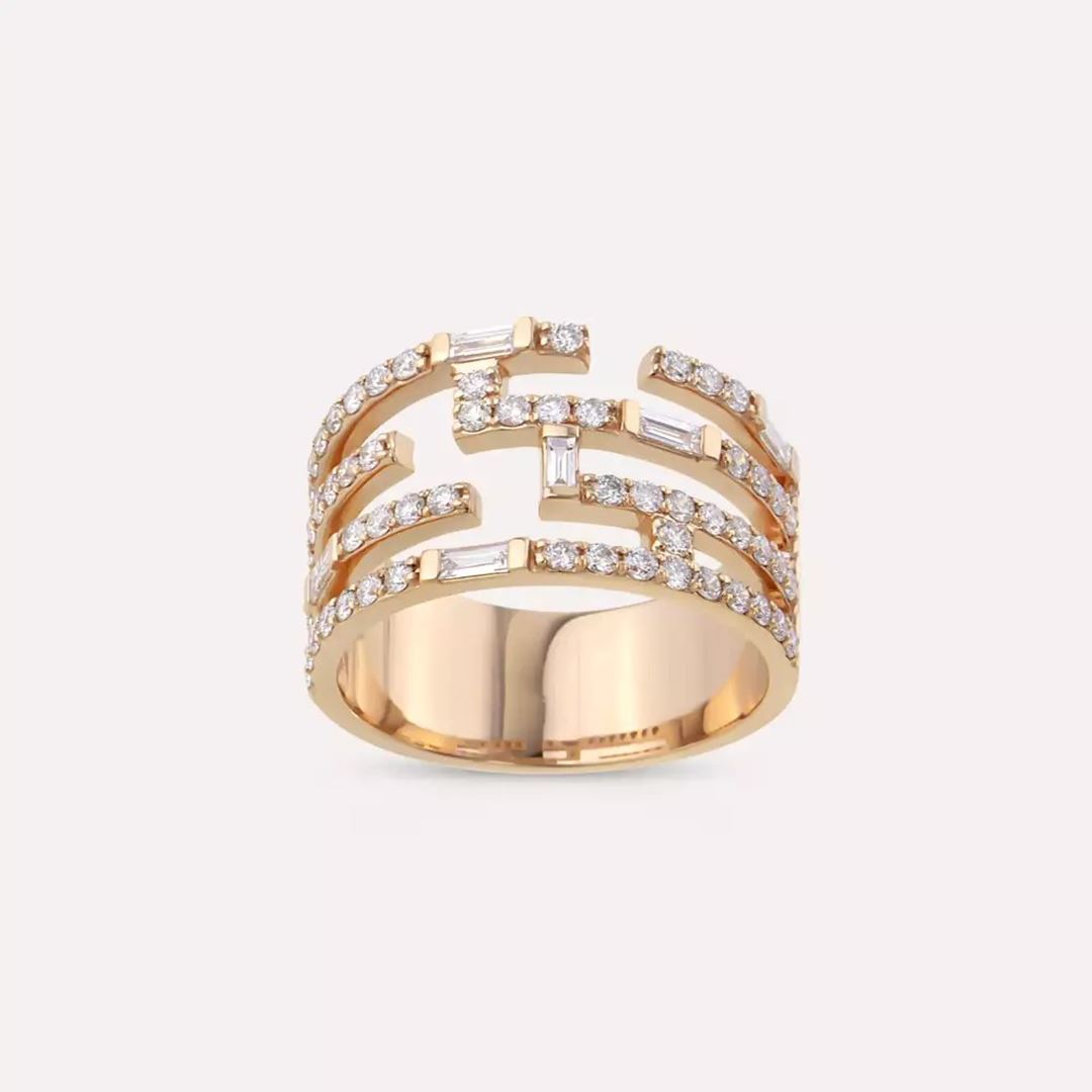 Scrape 0.88 CT Baget Kesim Pırlanta Taşlı Rose Altın Yüzük