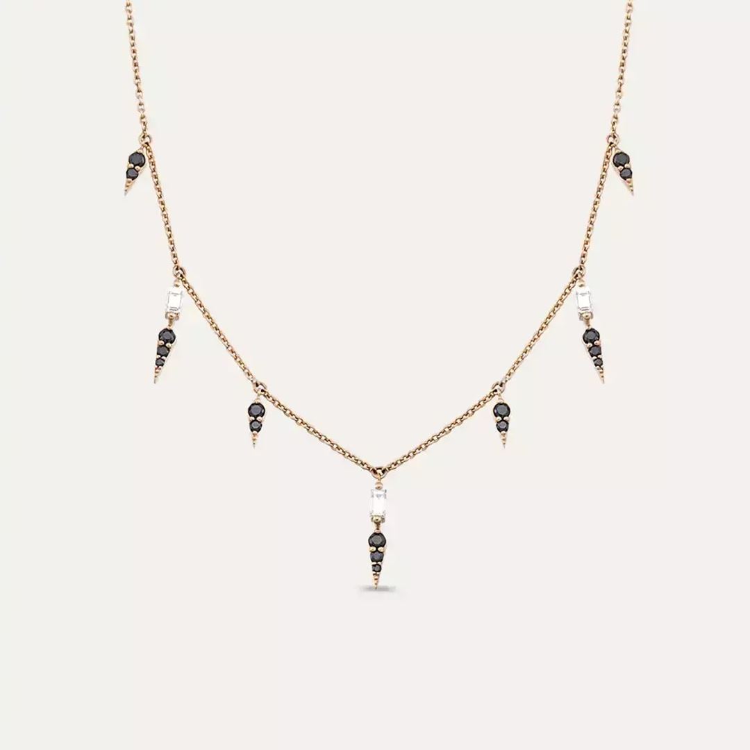 Flon Siyah Pırlanta ve Baget Kesim Pırlanta Taşlı Kolye