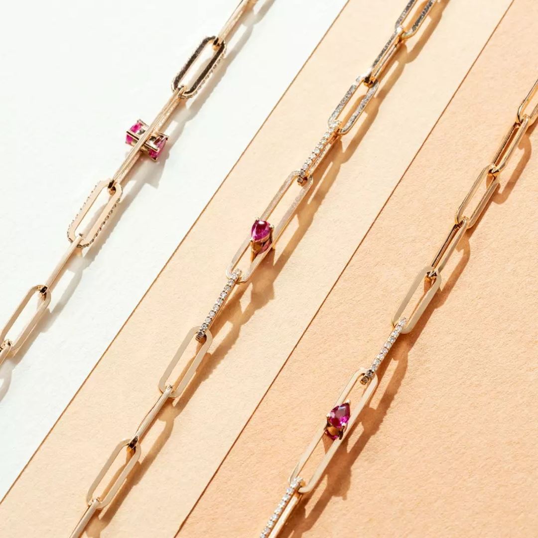 Nest Yakut ve Pırlanta Taşlı Rose Altın Kolye