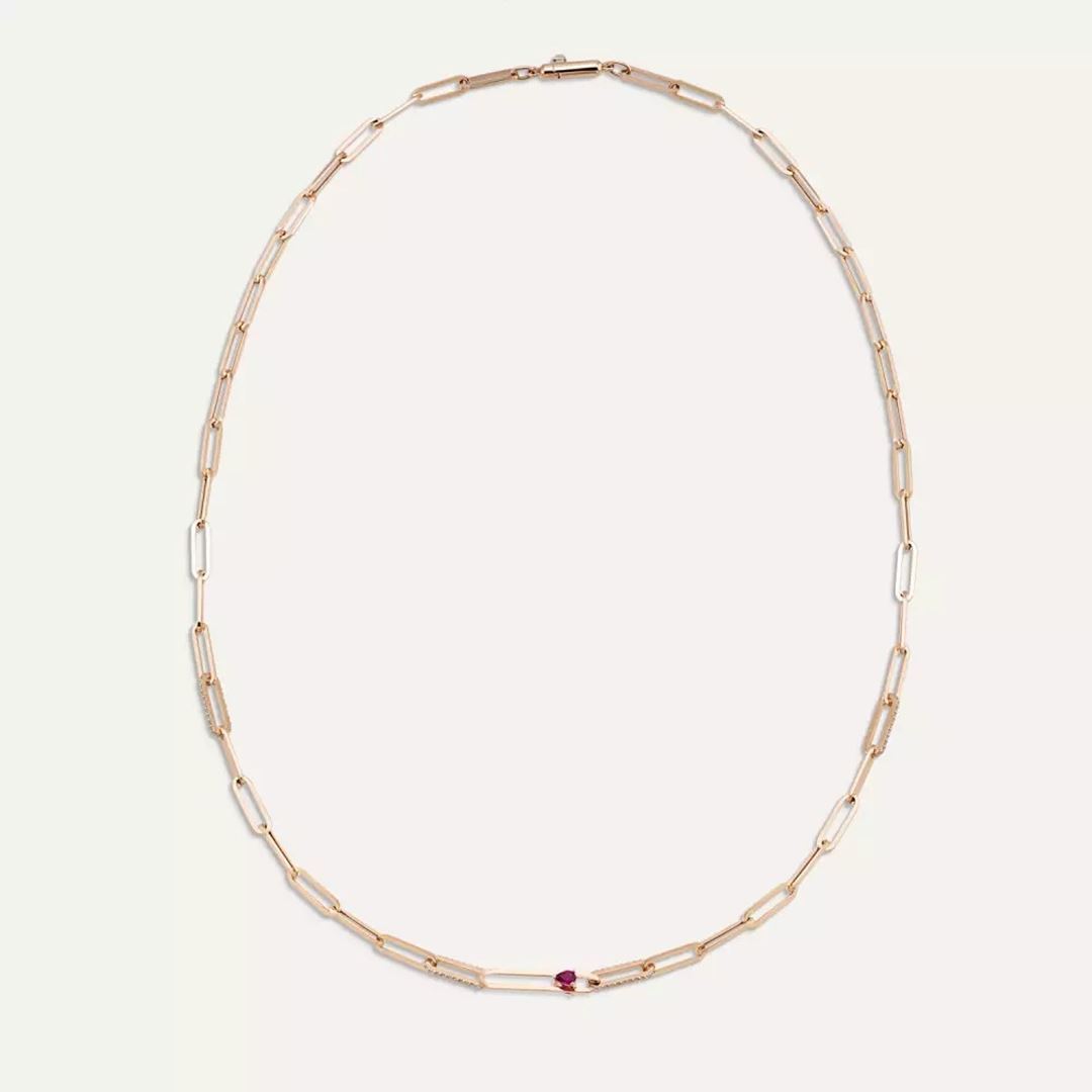 Nest Yakut ve Pırlanta Taşlı Rose Altın Kolye