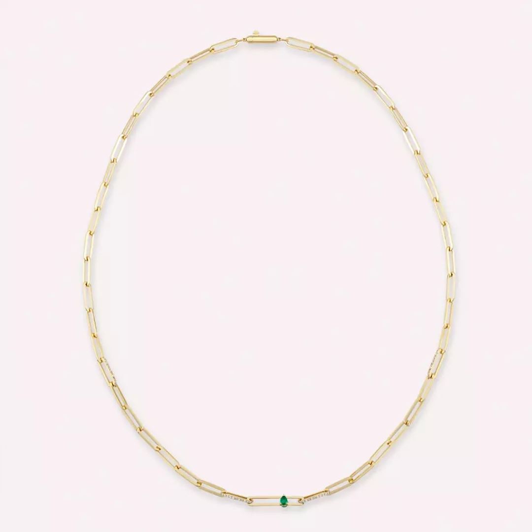 Nest Zümrüt ve Pırlanta Taşlı Rose Altın Kolye