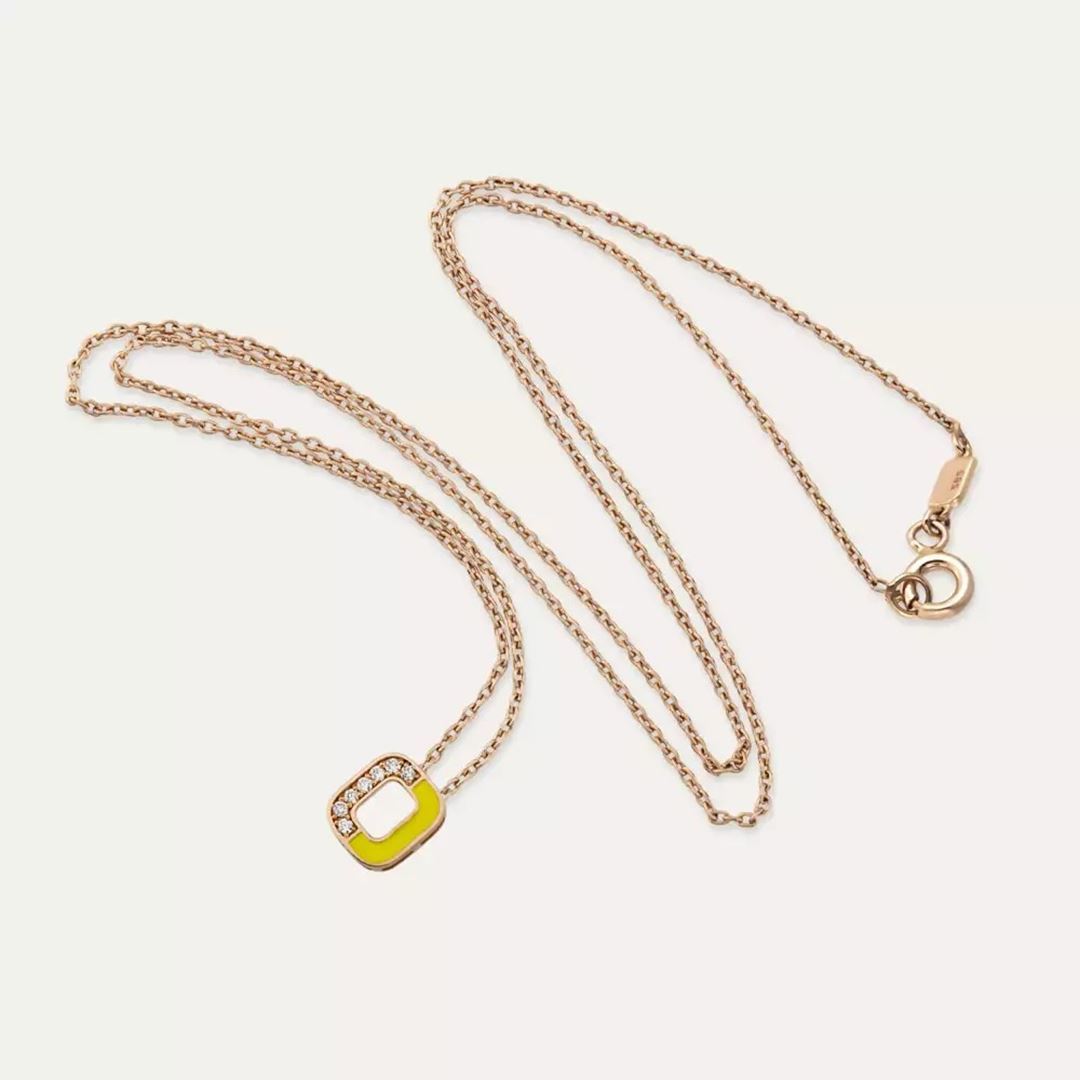 O Harf Pırlanta Taşlı ve Sarı Mineli Rose Altın Kolye