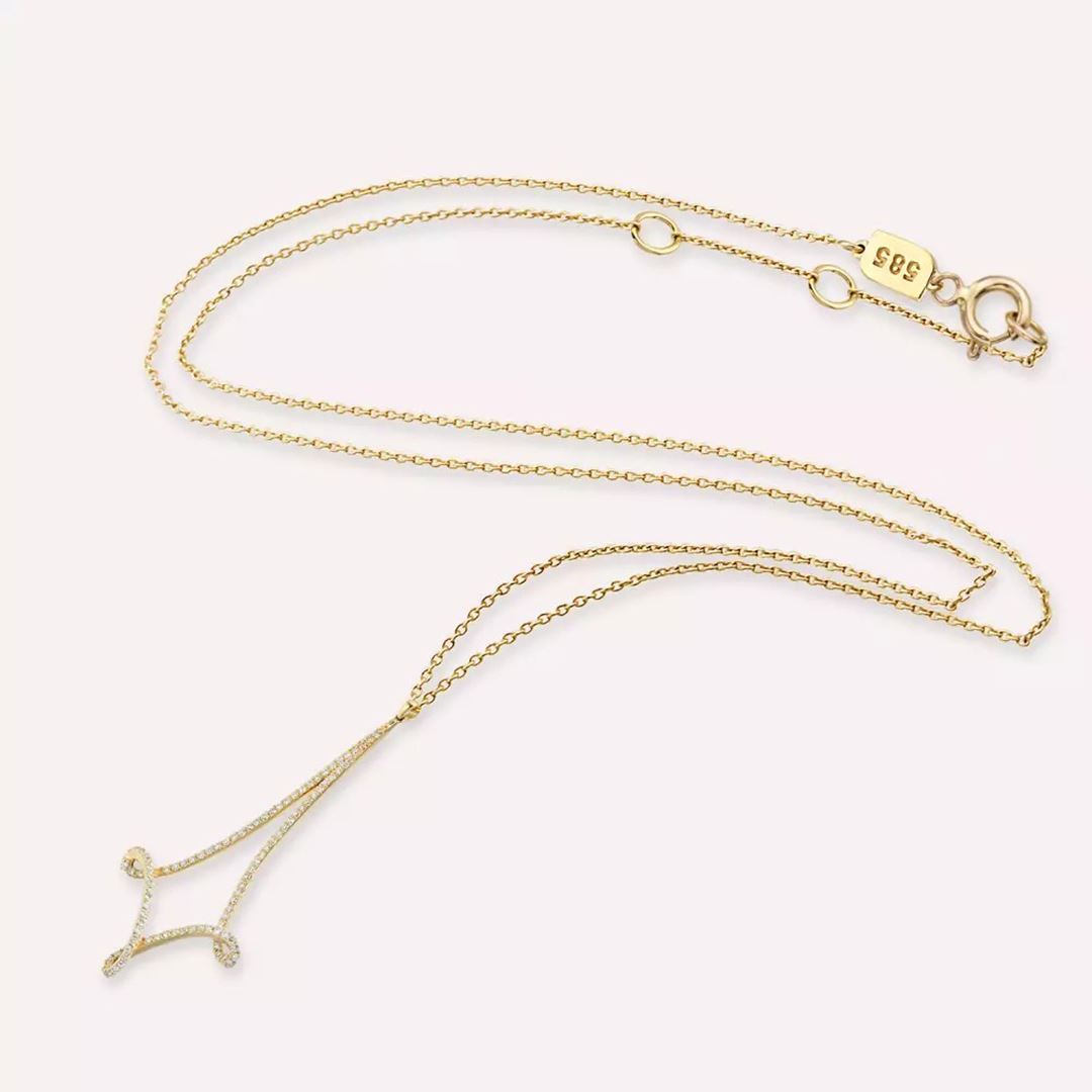 Circle Pırlanta Taşlı Sarı Altın Kolye