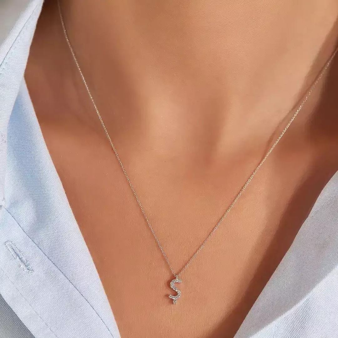 Ş Harf 0.08 CT Pırlanta Taşlı Beyaz Altın Kolye