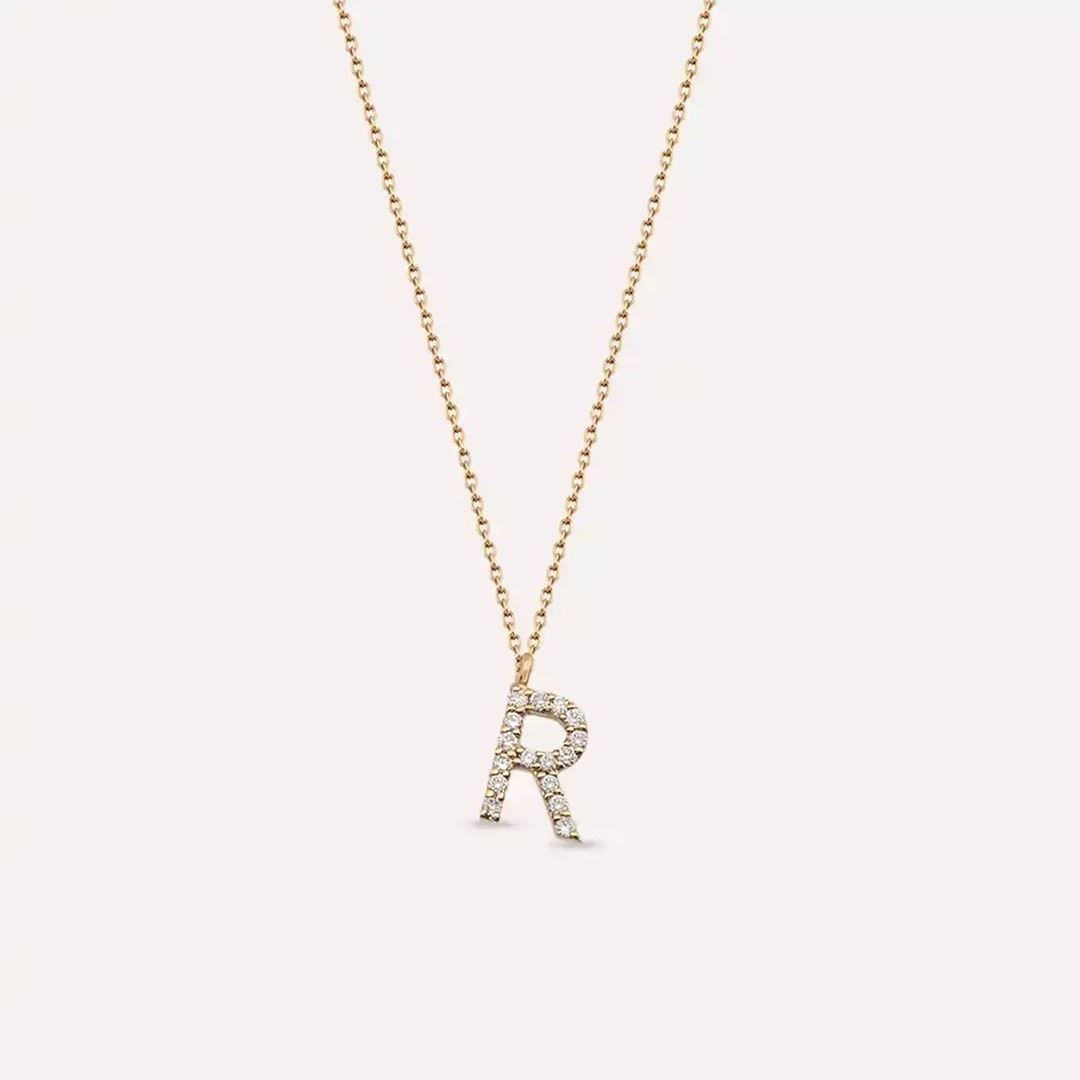 R Harf 0.10 CT Pırlanta Taşlı Rose Altın Kolye