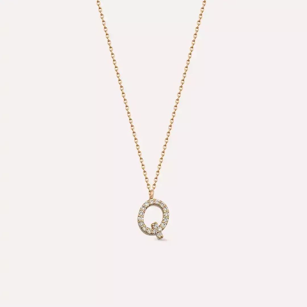 Q Harf 0.12 CT Pırlanta Taşlı Rose Altın Kolye