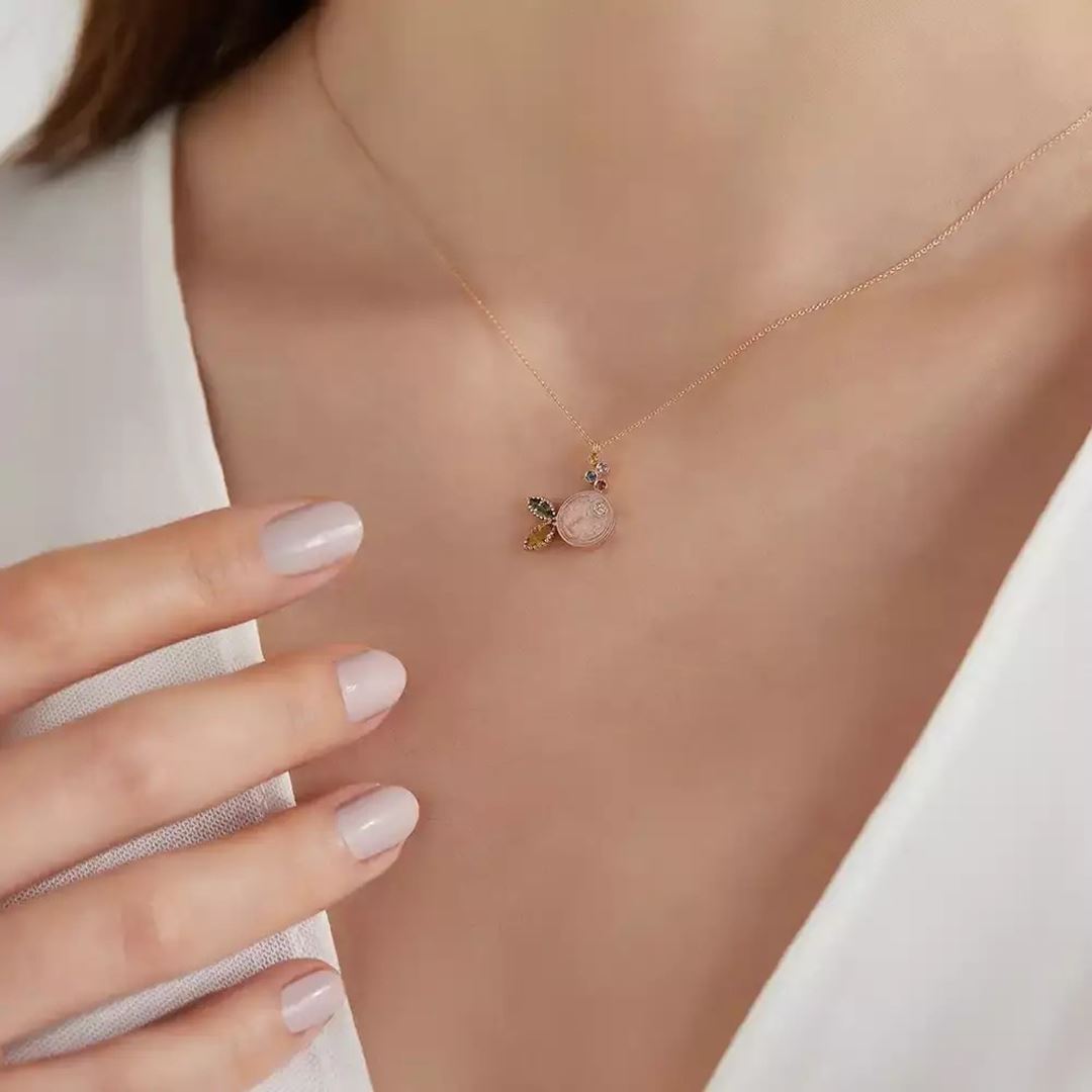 Fisht Multicolor Safir Taşlı ve Pembe Mineli Rose Altın Kolye