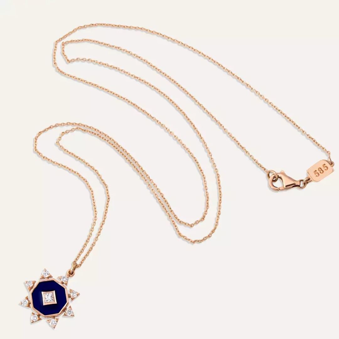 Bellatris Pırlanta Taşlı ve Lacivert Mineli Kolye