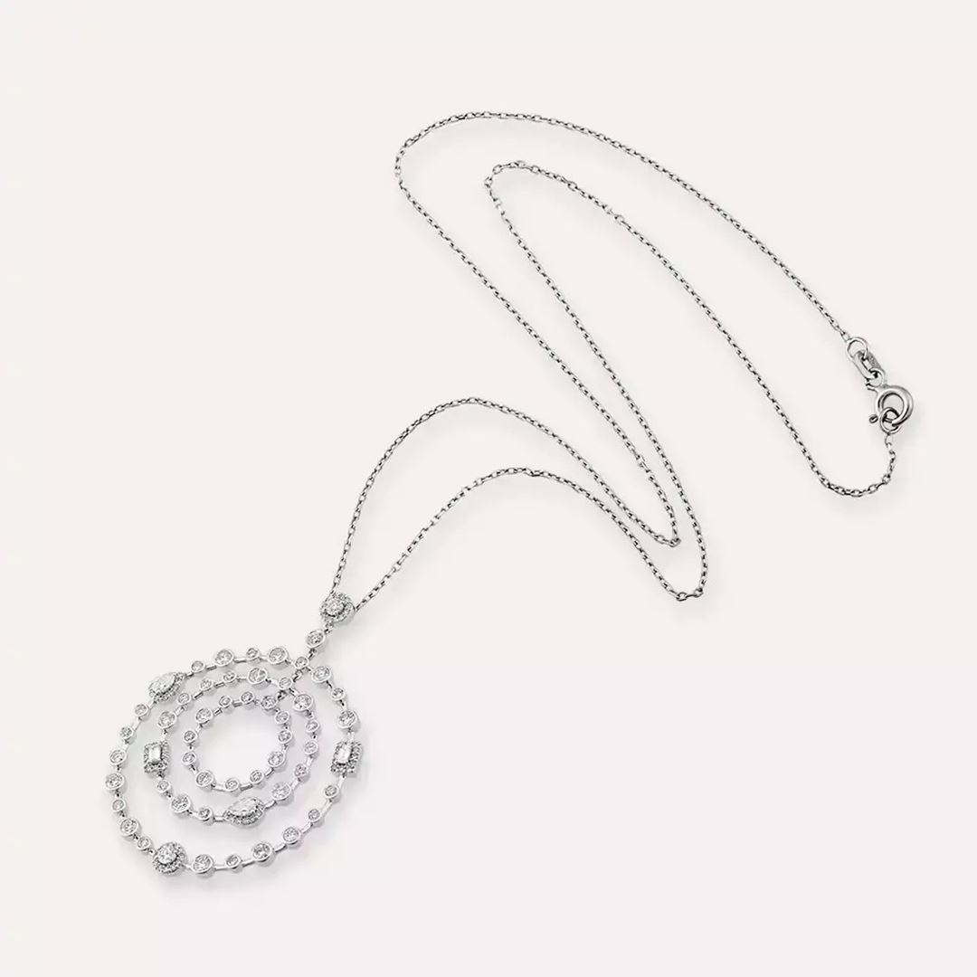 Round Pırlanta Taşlı Beyaz Altın Kolye