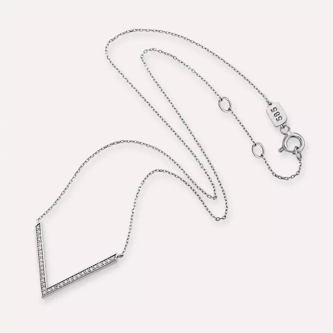 Elen 0.15 CT Pırlanta Taşlı Beyaz Altın Kolye