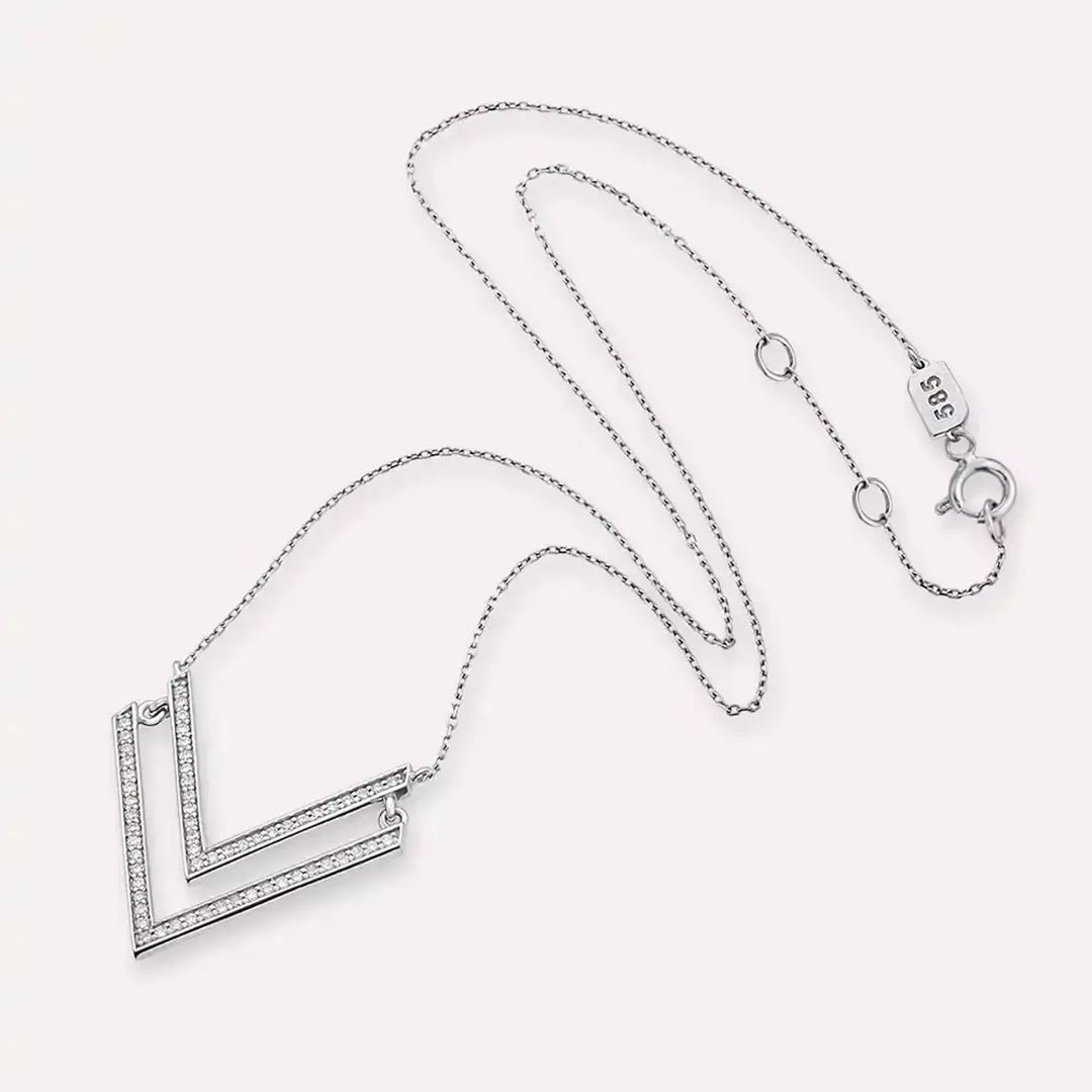 Twins 0.26 CT Pırlanta Taşlı Beyaz Altın Kolye