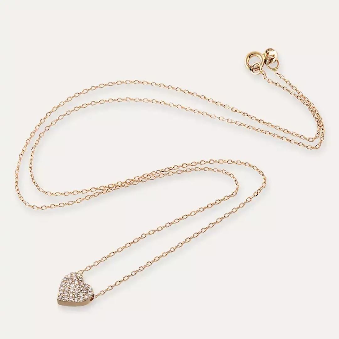 Heart Pırlanta Taşlı Rose Altın Kolye